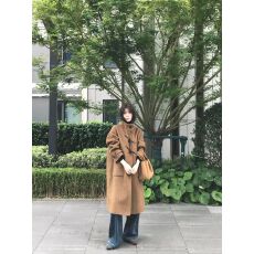 批发赫本风女冬2025年韩版超好看牛角扣设计百搭款流行女生中长款上衣