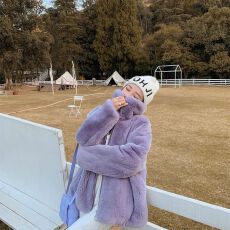 批发加厚款纯色宽松版型拉链式开衫款小众韩系立领懒兔毛皮草减龄上衣