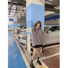 批发2025新款外套女秋冬棉服加厚宽松立领懒兔毛绒仿反季节皮草韩系衫