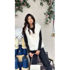 批发2025秋冬季小熊耳朵设计连帽百搭高级感獭兔毛高质量<b class='q'>马甲</b>白色<b class='q'>女装</b>