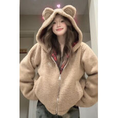 批发美式羊羔毛<b class='q'>小熊</b>连帽<b class='q'>卫衣</b>女秋冬季宽松加绒别致保暖外套#2217