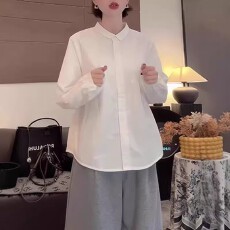 批发<b class='q'>纯棉</b>韩系白色长袖衬衫女2026春季新款宽松翻领简约衬衣上衣