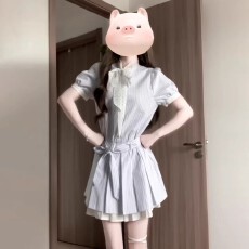 批发韩系<b class='q'>条纹</b>衬衫<b class='q'>连衣裙</b>子女夏季2026新款miu系穿搭独特漂亮绝美短裙