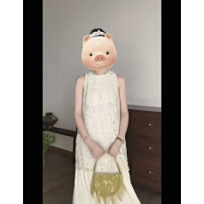 批发新中式高级小众不撞款<b class='q'>裙子</b>杏色女生<b class='q'>长</b><b class='q'>裙</b>连衣裙夏季韩系圆领A字裙