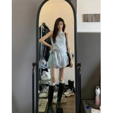 批发2026款夏季温柔风收腰显瘦<b class='q'>荷叶边</b>露肩a字短裙超好看休闲无袖女装