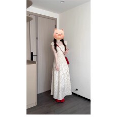 批发女学生学院风韩版宽松<b class='q'>中长款</b>A字裙别致设计感通勤杏色波点连衣裙