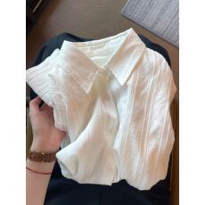 批发韩系纯棉白色提花长袖衬衫女春夏季老钱风宽松慵懒<b class='q'>防晒</b>衬衣ins