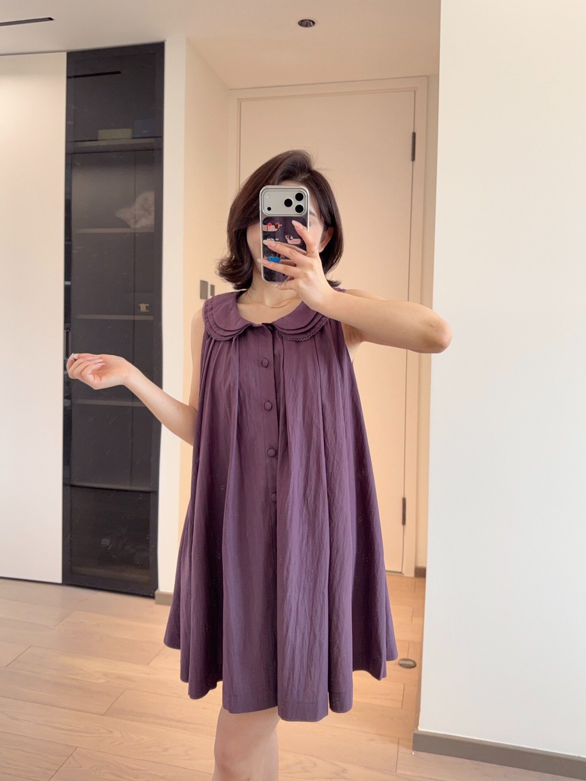 천 금빛 바람 베이비 칼라 민소매 조끼 여성 드레스 디자인 센스 보라색 루즈핏 여름 신제품 슈퍼 잘 생긴 여성 의류
