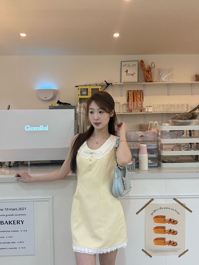 2026 품격 작은 샤넬 스타일 베이비 칼라 민소매 여성 여름 외국 가스 연령 감소 chic 허리 수축 Chic 베이비 칼라 미니 스커트