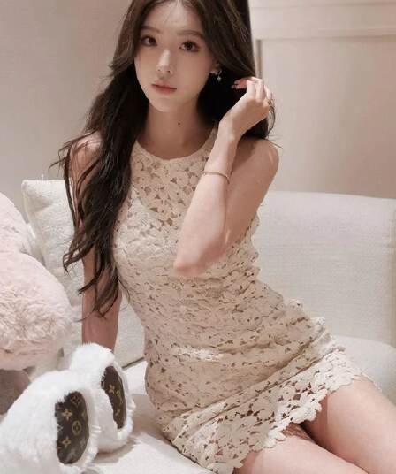 품격 여성 드레스 명문 여성 천 금빛 바람 생일 party 예복 무거운 작업 레이스 디자인 허리 수축 조끼 미니 스커트