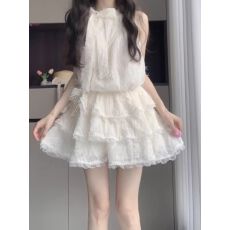 批发千金少女挂脖连衣裙女夏季<b class='q'>甜美</b>收腰公主蛋糕裙别致设计感蓬蓬裙子