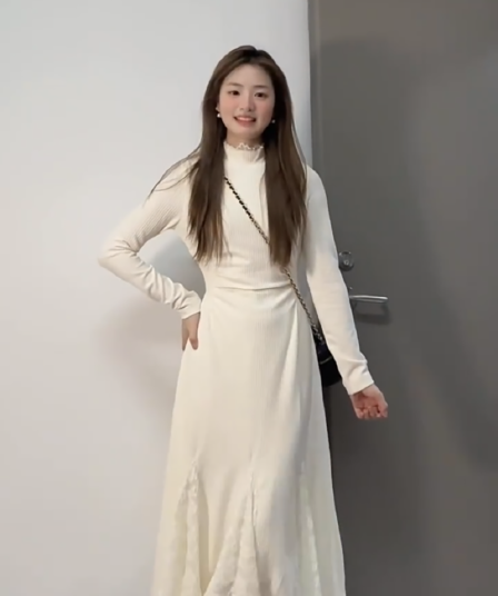 살구 색상 터틀넥 니트 여성 드레스 가을 겨울 털이 있는 경기 코트 인사이드 가져 가라. 만나는 몸매 가꾸기 인어 꼬리 스웨터 길다 치마