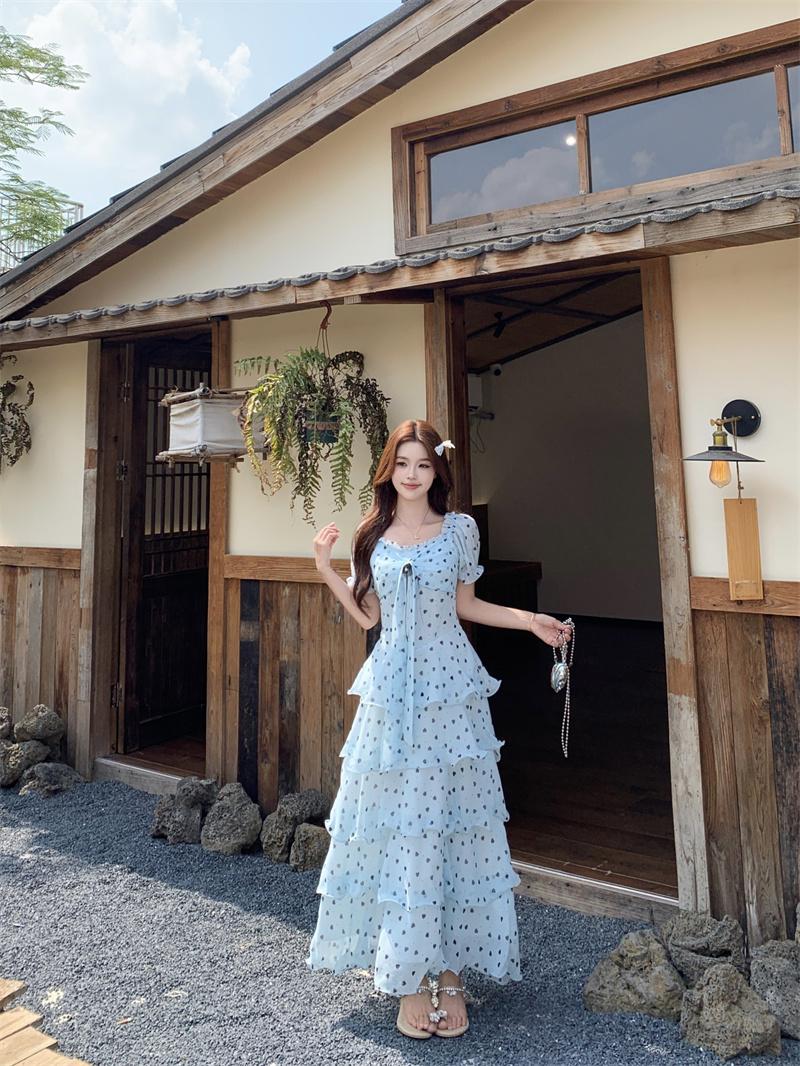 실사 빅 사이즈 캄파넬라 세과 house 구름 멜라루카 프랑스식 천 금빛 바람 도트 무늬 하트 드레스 케이크 롱 스커트