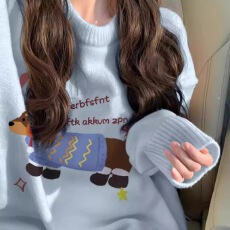 批发天猫抖音品质绵羊绒秋冬季新款毛衣女宽松印花圆领长袖保暖针织