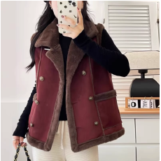 批发女装秋冬<b class='q'>皮毛</b><b class='q'>一体</b>外套洋气显瘦加绒加厚机车服马甲两件套