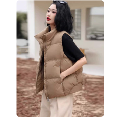 批发鸭鸭羽绒服马甲女2025冬反季立领短款简约宽松百搭茧型上衣外套J