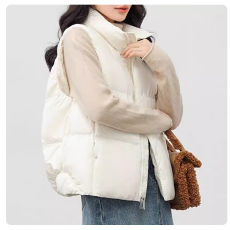 批发鸭鸭羽绒服马甲女2025冬反季立领短款简约宽松<b class='q'>百搭</b>茧型上衣外套J
