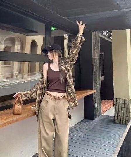 아메리칸 체크무늬 루즈핏 체크무늬 여성 셔츠 가을 섹션 chic 느긋한 캐주얼 루즈핏 셔츠 긴팔 재킷 맨위