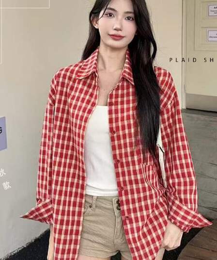 레트로 빨간색 체크무늬 2026 셔츠 봄 가을 새로운 다용도 캐주얼 느긋한 루즈핏 긴팔 셔츠 맨위 재킷