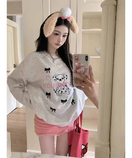 후아 면 복합 얇은 스타일 310 크 털이 있는 410그램 가을 겨울 의류 후드티 여성 프린트