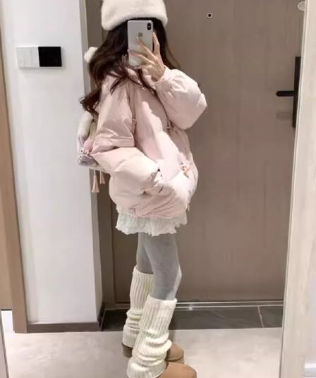 핑크색 후드 소뿔 버클 아래 면화 의류 여성 가을 겨울 디자인 센스 작은 대중 루즈핏 방한 두꺼운 보온 면 옷 트렌디