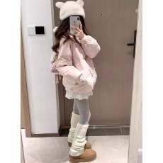 批发粉色连帽牛角扣羽绒棉服女秋冬设计感小众宽松防寒加厚保暖棉衣潮