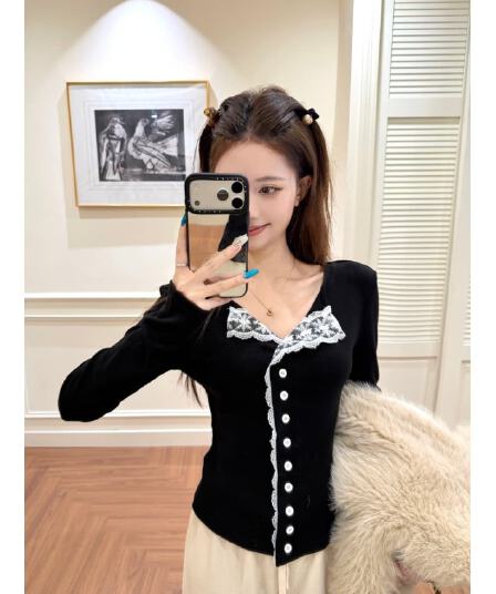 긴팔 티셔츠 여성 가을 겨울 새로운 스트랩 작은 셔츠 작은 대중 몸매 가꾸기 체크무늬 맨위