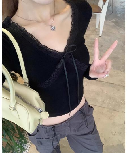 긴팔 티셔츠 여성 가을 겨울 새로운 스트랩 작은 셔츠 작은 대중 몸매 가꾸기 체크무늬 맨위