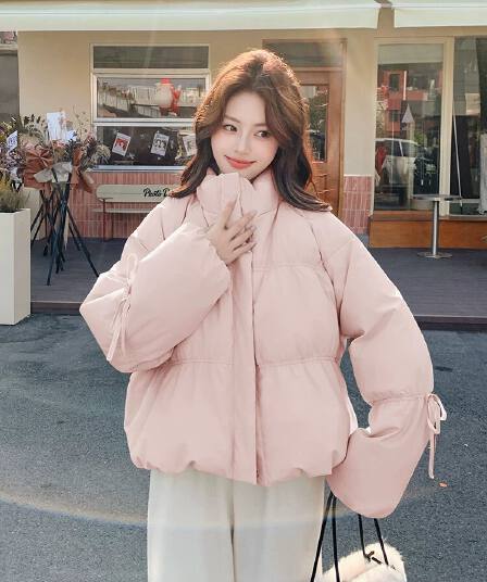 스탠드 칼라 파란색 버블 푸 다운 재킷 여성 겨울 쇼트 스타일 2026 새로운 작은 키 아래 면화 의류 패딩 재킷 두꺼움 재킷