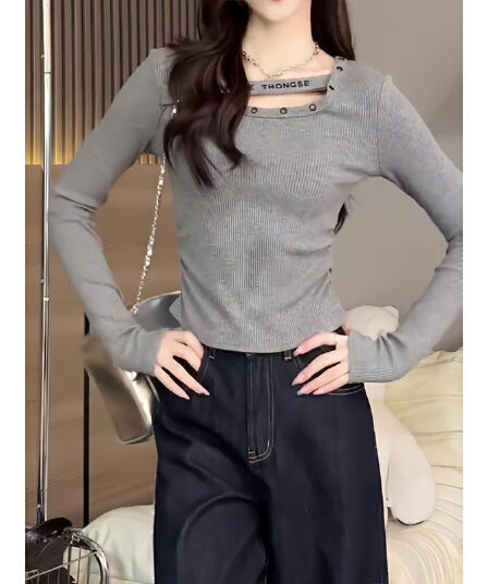 원본 솜씨 순수한 욕망 패션 알파벳 장식 긴팔 여성 가을 겨울 새로운 슬림해 보이는 몸매 가꾸기 슬림해 보이는 맨위