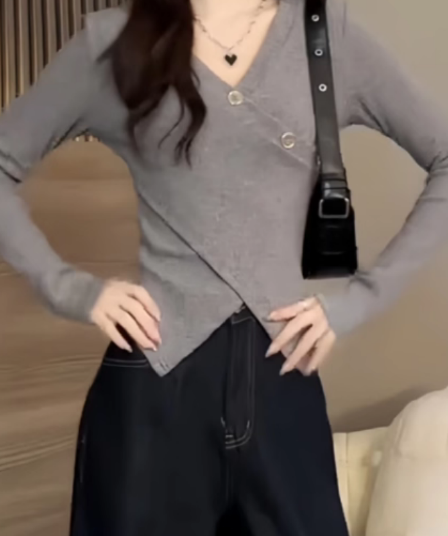 원본 솜씨 순수한 욕망 패션 알파벳 장식 긴팔 여성 가을 겨울 새로운 슬림해 보이는 몸매 가꾸기 슬림해 보이는 맨위