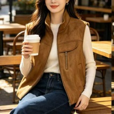 批发秋<b class='q'>冬</b>新款皮马甲无袖PU马甲轻商务美式复古立领马甲