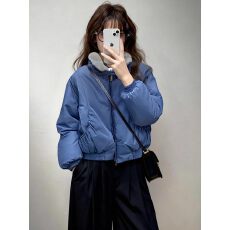 批发蓝色羊羔毛棉袄冬季加厚棉衣外套2025新款时髦洋气减龄夹棉棉服