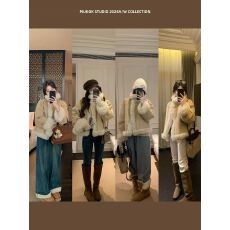 批发韩系翻领皮毛一体外套女2026秋<b class='q'>冬</b>新款宽松加厚设计感羊羔毛短外套