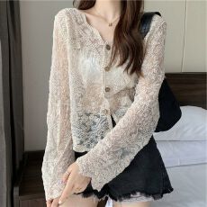 批发超仙防晒衣女新款夏季薄款宽松网纱镂空罩衫<b class='q'>蕾丝</b>衫<b class='q'>披肩</b>早秋小外套
