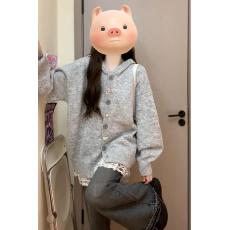 批发入秋慵懒风灰色毛衣针织开衫<b class='q'>外套女</b>2025新款深初冬高级感韩系穿搭