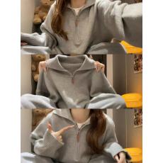 批发韩系复古气质<b class='q'>宽松</b>长袖polo翻领针织衫半拉链上衣女秋冬<b class='q'>打底衫</b>毛衣