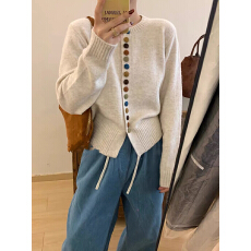 批发韩系甜美彩色扣子保暖<b class='q'>毛衣</b><b class='q'>开衫</b>外套<b class='q'>女</b>秋季新款宽松针织上衣