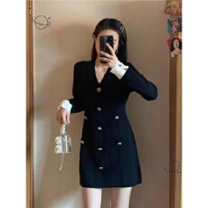 批发小香风高端轻奢通勤针织<b class='q'>连衣裙</b>秋装新款流行女装气质收腰小黑裙子