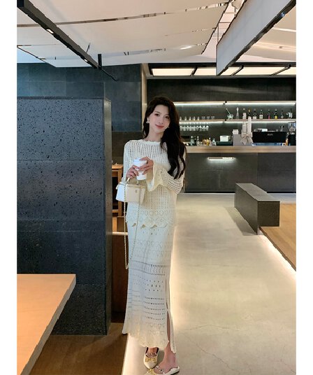 낭만주의 시간대 홀로우 아웃 니트 털 셔츠 반신 스커트 투피스 세트 가을 패션 세트 여성 디자인 센스 허리 수축 품격