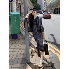 批发小香风炸街针织<b class='q'>连衣裙</b>两件套女秋季新款新款辣妹开衫背心套装裙