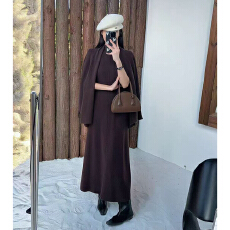 批发轻熟风秋季新款半高领背心连衣长裙时尚气质针织开衫外套两件套女