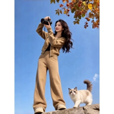 批发韩系简约休闲套装秋冬新款开衫<b class='q'>长裤</b>两件套舒适百搭日常穿搭显瘦<b class='q'>女</b>