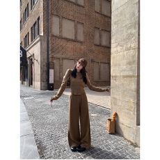 法式复古休闲风套装秋冬新款慵懒风针织衫连帽+长裤通勤穿搭