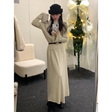 批发法式文艺风简约套装秋冬新款针织裙两件套约会好穿搭<b class='q'>时尚</b>百搭显瘦