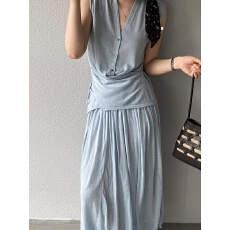 批发<b class='q'>韩国</b>东大门气质交叉绑带背心收腰小衫+松紧腰a字半身裙两件套装夏