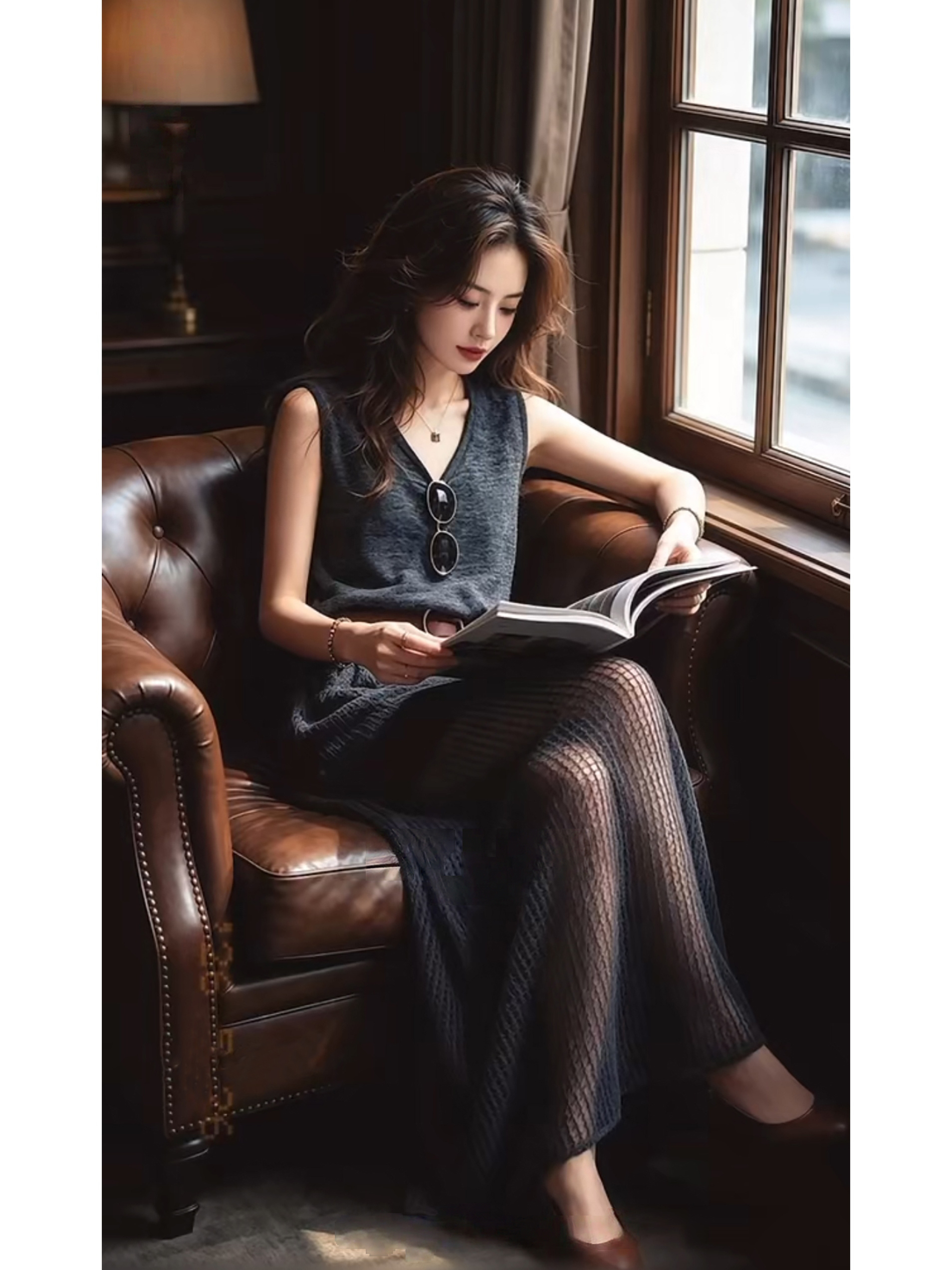 V넥 망사 패치워크 민소매 여성 드레스 여름 새로운 허리 수축 슬림해 보이는 품격 중간 길이 여성 벨트 보내기