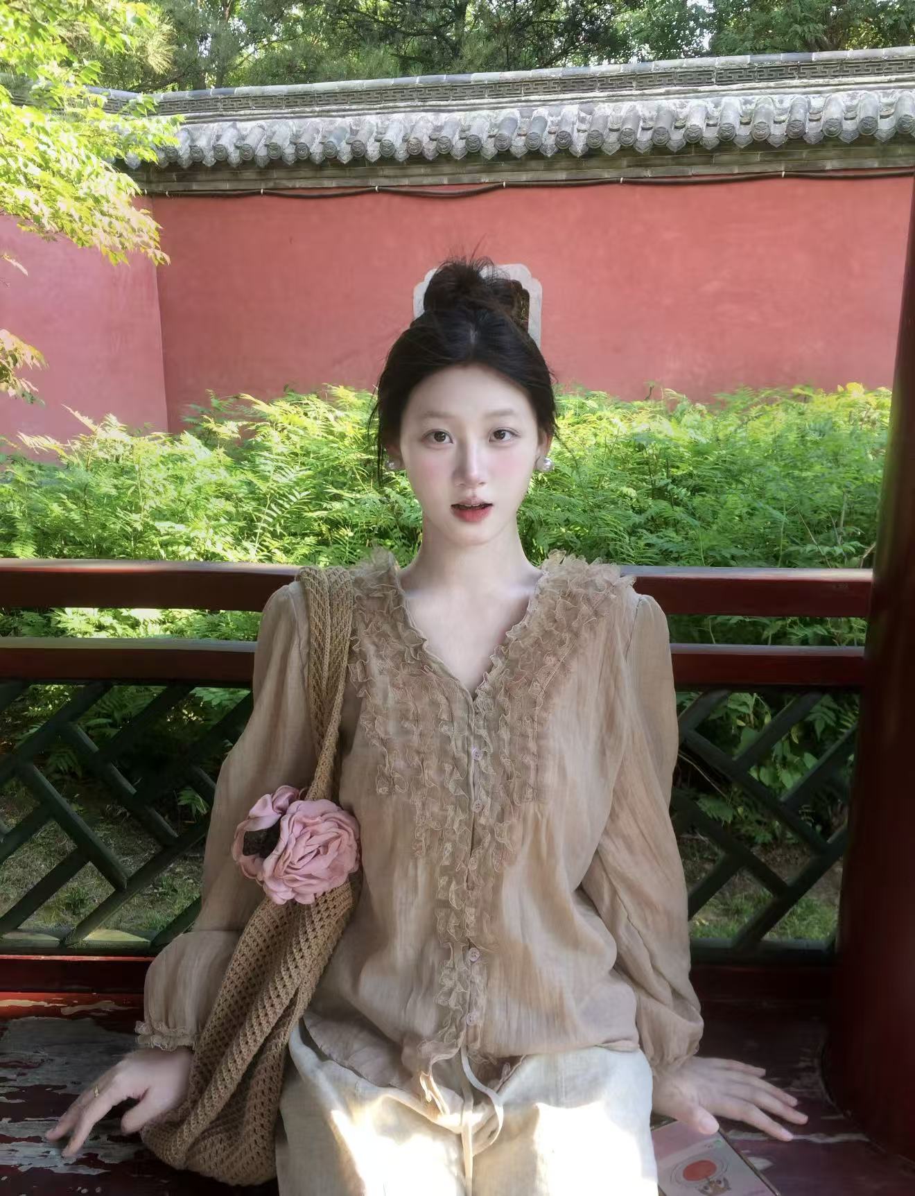 신제품 프랑스식 무거운 작업 3 차원 레이스 레이스 셔츠 한 부서 루즈핏 느긋한 바람 자외선 차단 맨위