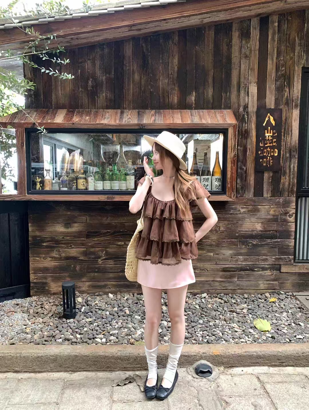 린 첫날 레이스업 프릴 작은 날다 소매 셔츠 맨위 여성 여름 고유 한 아름다운 광장 칼라 레이스 쉬폰 작은 셔츠
