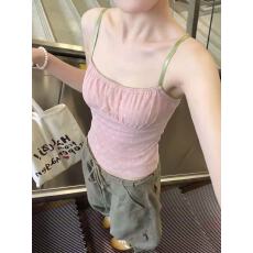 批发法式甜美粉色碎花无袖小吊带背心女夏季独特绝美外穿内搭抹胸<b class='q'>上衣</b>